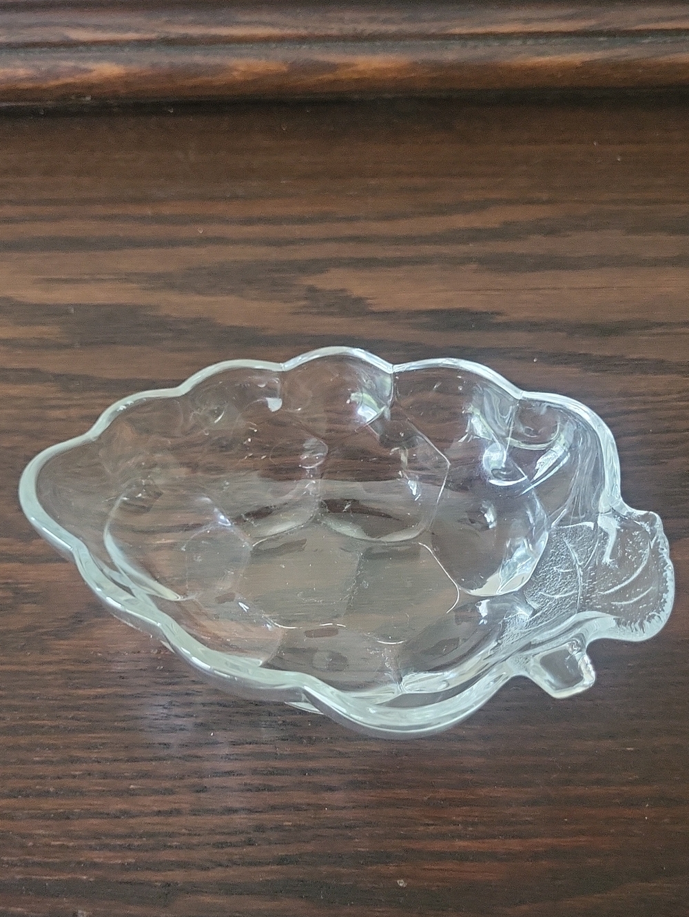 Clear Glass Grape & Leaf  Dish, Decorative, Candy or Trinket Bowl